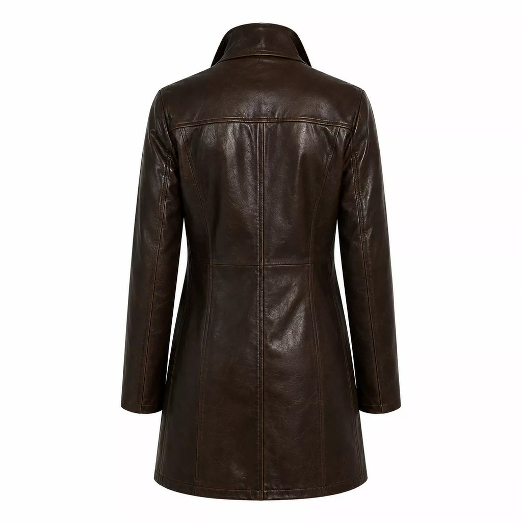 Women’s Dark Brown Leather Car Coat | Classic Long Jacket