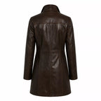 Women’s Dark Brown Leather Car Coat | Classic Long Jacket