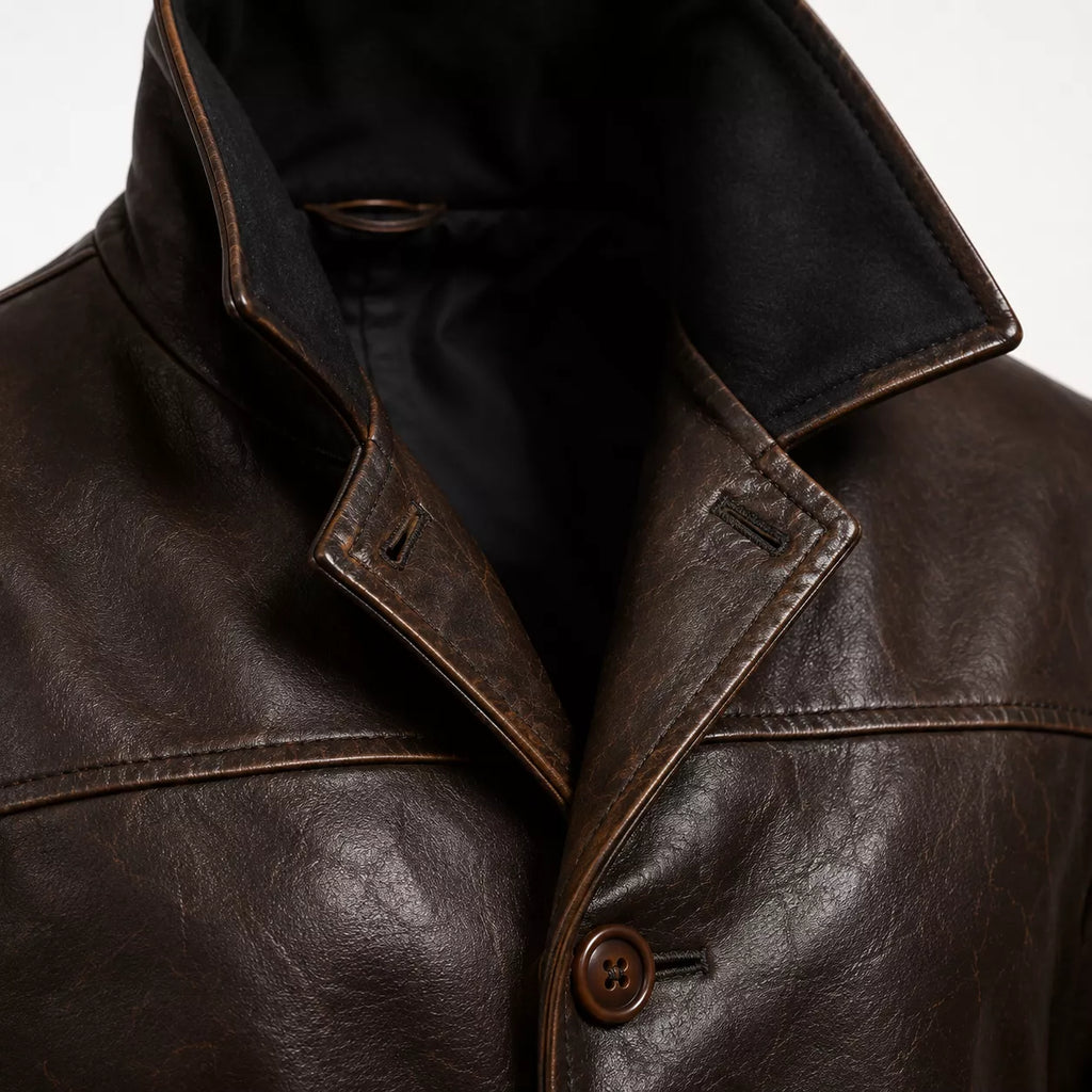 Women’s Dark Brown Leather Car Coat | Classic Long Jacket