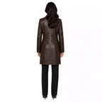 Women’s Dark Brown Leather Double-Breasted Coat | Tailored Longline Trench
