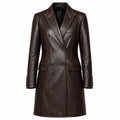 Women’s Dark Brown Leather Double-Breasted Coat | Tailored Longline Trench