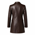 Women’s Dark Brown Leather Double-Breasted Coat | Tailored Longline Trench
