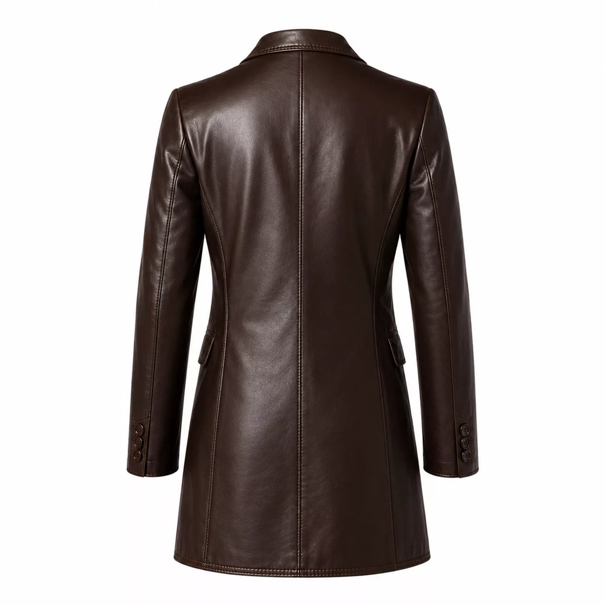 Women’s Dark Brown Leather Double-Breasted Coat | Tailored Longline Trench