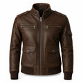 Women’s Dark Brown Leather Utility Racer Jacket | Multi Pocket