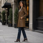 Women’s Distressed Brown Leather Coat with Button Front