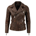 Women's Distressed Brown Vintage Biker Leather Jacket | Asymmetric Moto Jacket