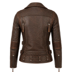 Women's Distressed Brown Vintage Biker Leather Jacket | Asymmetric Moto Jacket