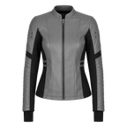 Women's Grey Black Leather Moto Jacket | Zip-Up Biker Style Jacket