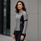 Women's Grey Black Leather Moto Jacket | Zip-Up Biker Style Jacket