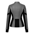 Women's Grey Black Leather Moto Jacket | Zip-Up Biker Style Jacket