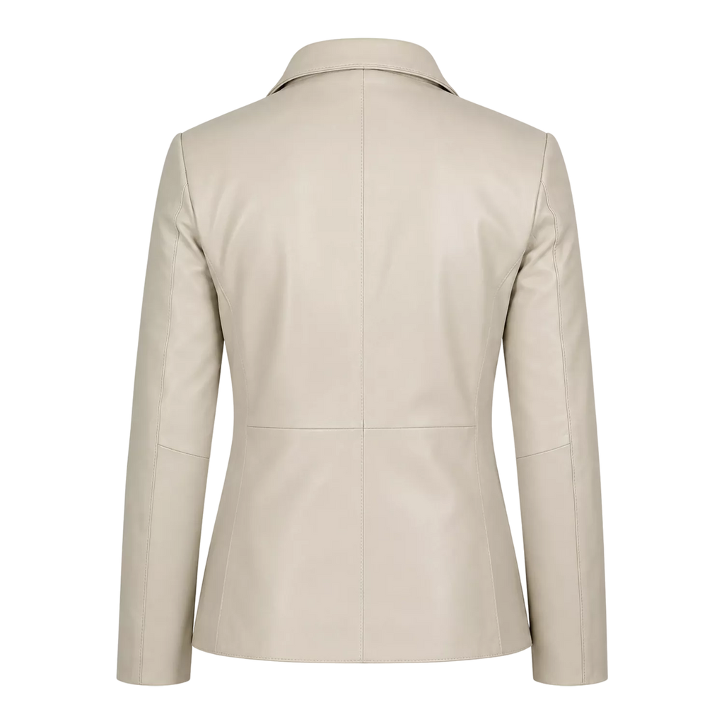 Women’s Ivory Leather Blazer | Cream Tailored Button Front Jacket