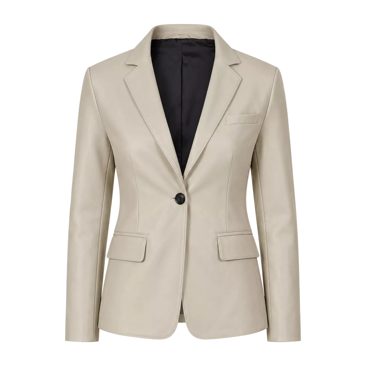 Women’s Ivory Leather Blazer | Cream Tailored Button Front Jacket