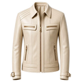 Women’s Ivory Leather Moto Jacket | Zip-Up Cream Biker Jacket