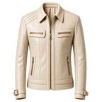 Women’s Ivory Leather Moto Jacket | Zip-Up Cream Biker Jacket