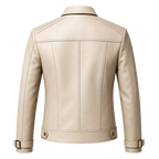 Women’s Ivory Leather Moto Jacket | Zip-Up Cream Biker Jacket