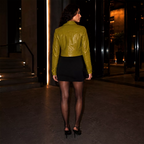 Women’s Olive Green Cropped Leather Jacket | Western Zip-Up Jacket
