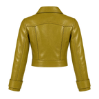 Women’s Olive Green Cropped Leather Jacket | Western Zip-Up Jacket