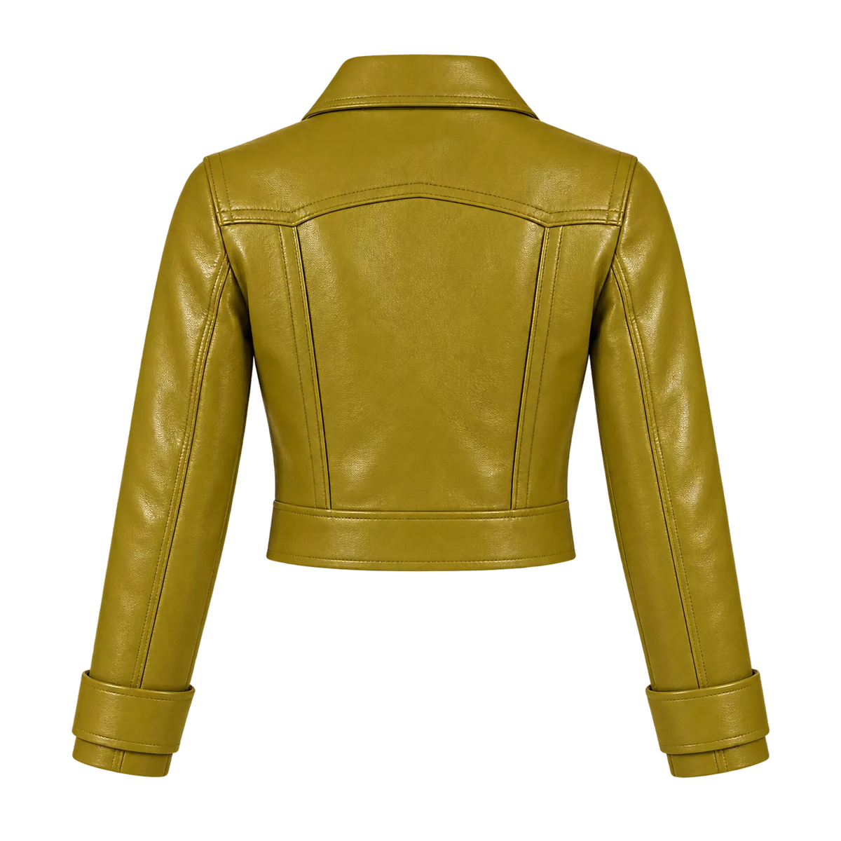 Women’s Olive Green Cropped Leather Jacket | Western Zip-Up Jacket