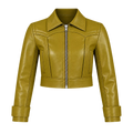 Women’s Olive Green Cropped Leather Jacket | Western Zip-Up Jacket