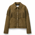 Women’s Olive Suede Fringe Jacket | Boho Inspired Leather Western Style Outerwear