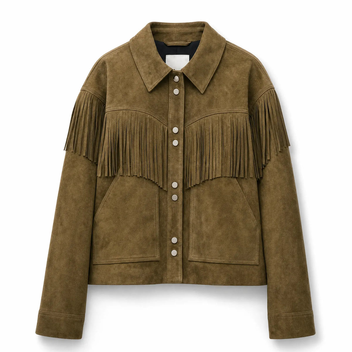 Women’s Olive Suede Fringe Jacket | Boho Inspired Leather Western Style Outerwear