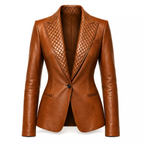 Women’s Quilted Lapel Leather Blazer | Luxury Tailored Button Front