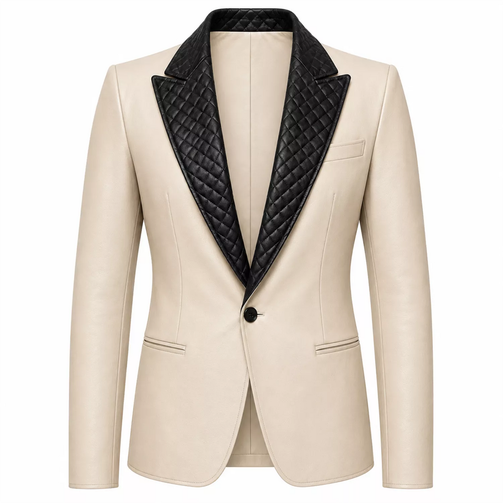 Women’s Quilted Lapel Leather Blazer | Luxury Tailored Button Front