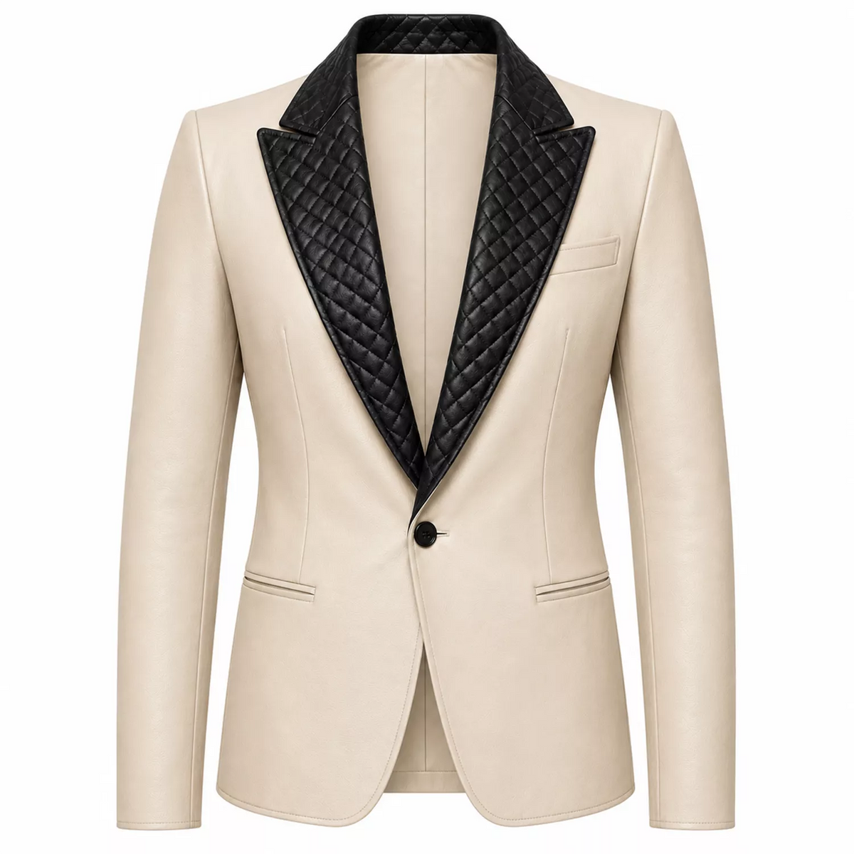 Women’s Quilted Lapel Leather Blazer | Luxury Tailored Button Front