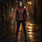 Women’s Red Black Spider Emblem Leather Jacket | Biker Style Moto Jacket