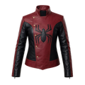 Women’s Red Black Spider Emblem Leather Jacket | Biker Style Moto Jacket
