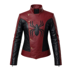 Women’s Red Black Spider Emblem Leather Jacket | Biker Style Moto Jacket