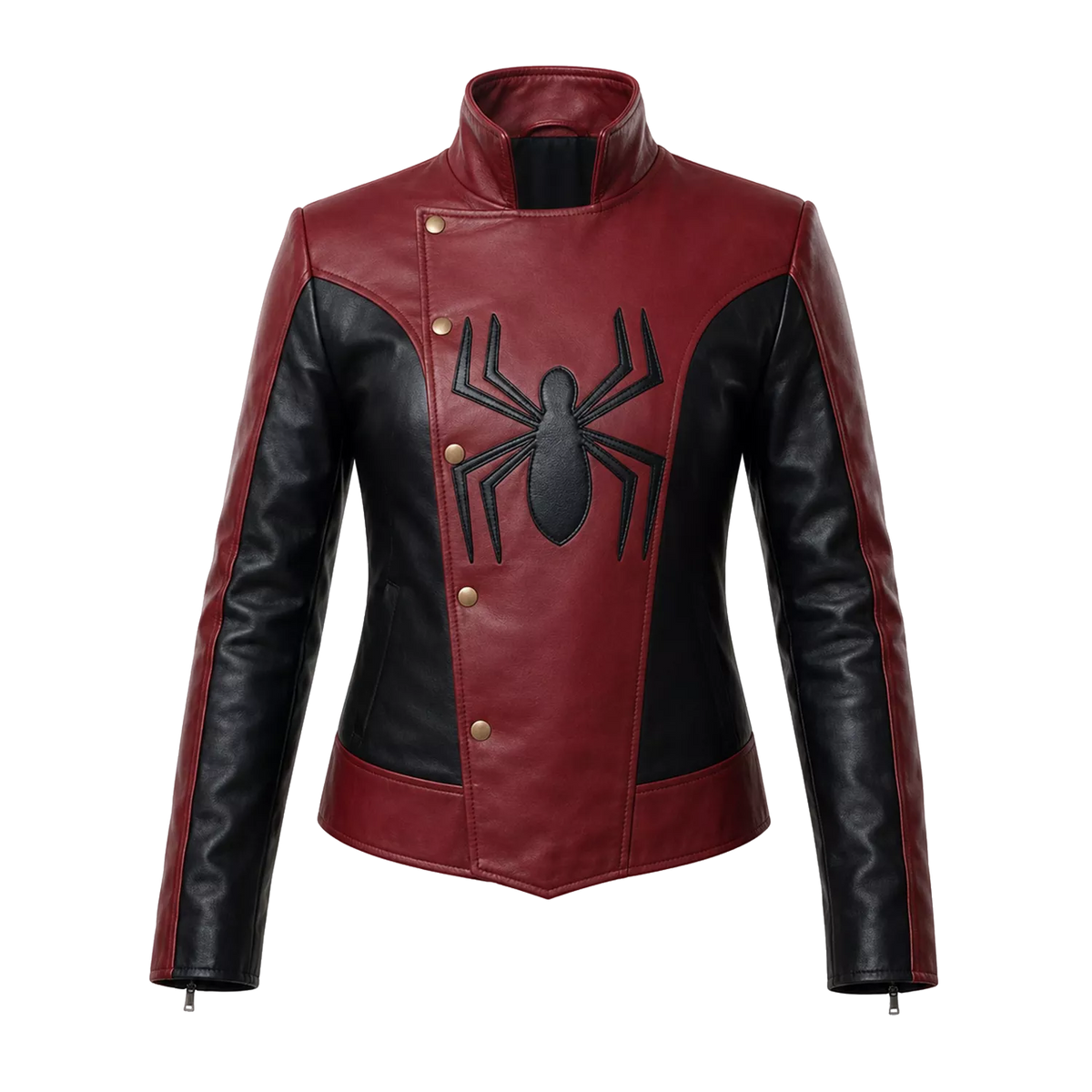 Women’s Red Black Spider Emblem Leather Jacket | Biker Style Moto Jacket