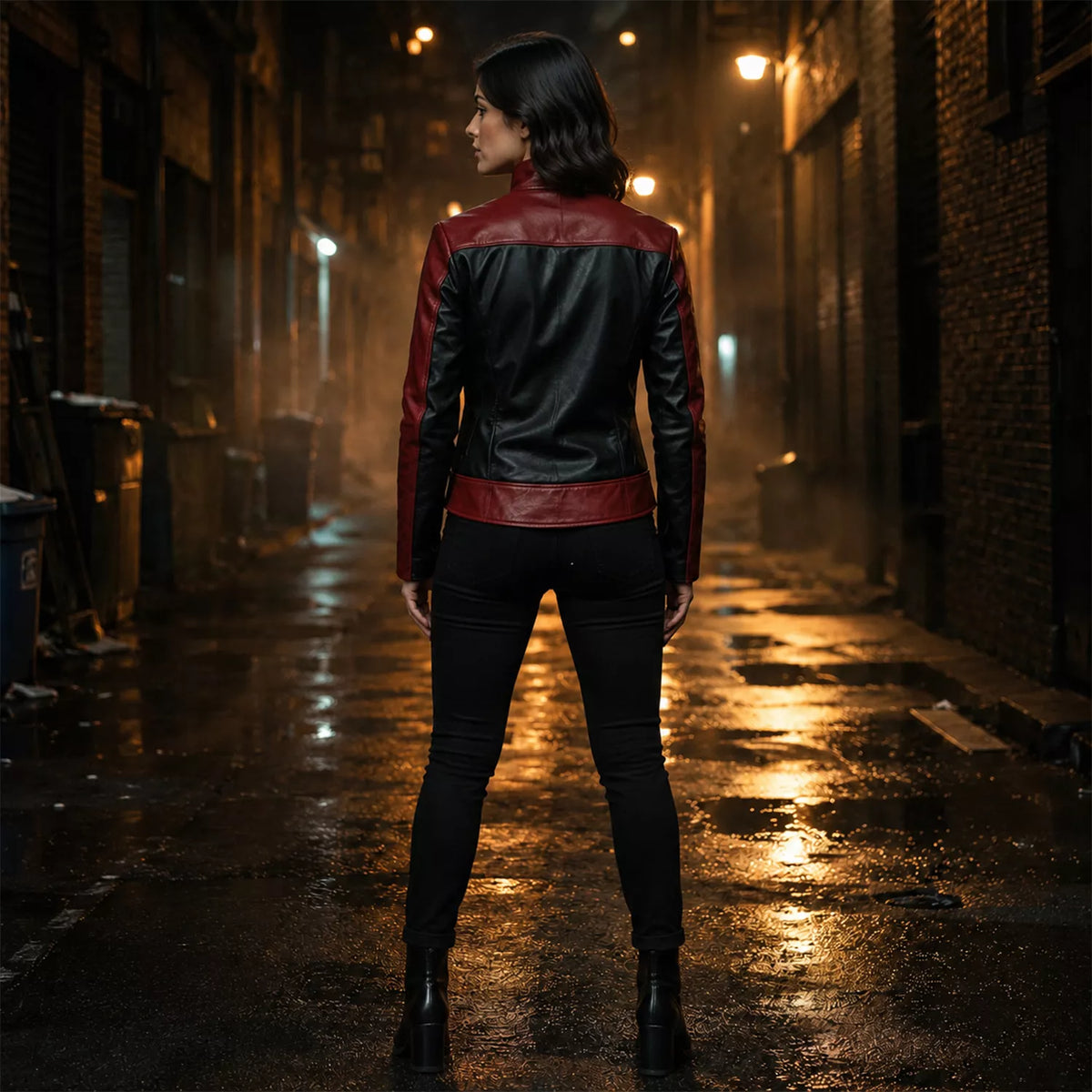Women’s Red Black Spider Emblem Leather Jacket | Biker Style Moto Jacket