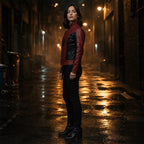 Women’s Red Black Spider Emblem Leather Jacket | Biker Style Moto Jacket