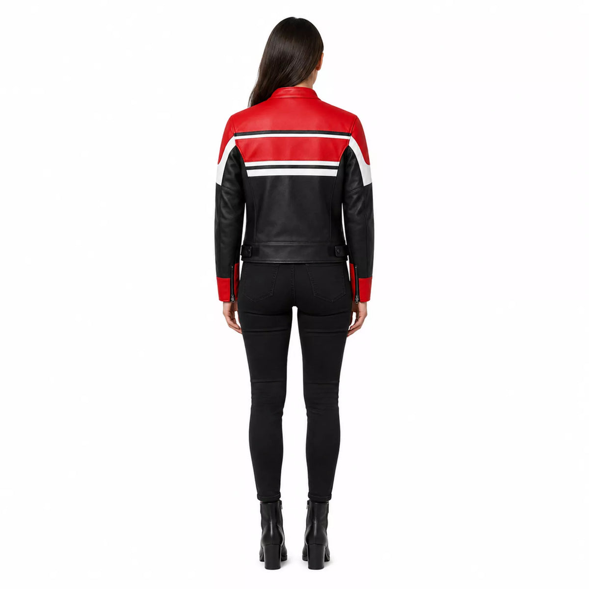 Women’s Red Black White Leather Biker Jacket | Moto Style