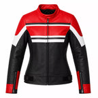Women’s Red Black White Leather Biker Jacket | Moto Style