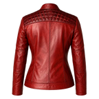 Women’s Red Quilted Leather Biker Jacket | Cafe Racer Zip Jacket