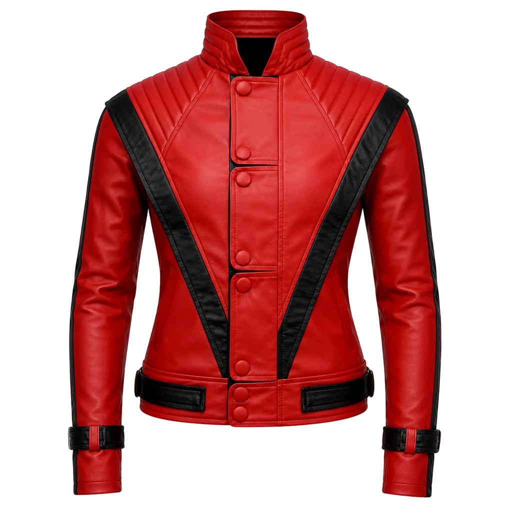 Women's Red and Black Retro Leather Jacket  Fashion Biker Style Outerwear