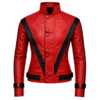 Women's Red and Black Retro Leather Jacket  Fashion Biker Style Outerwear