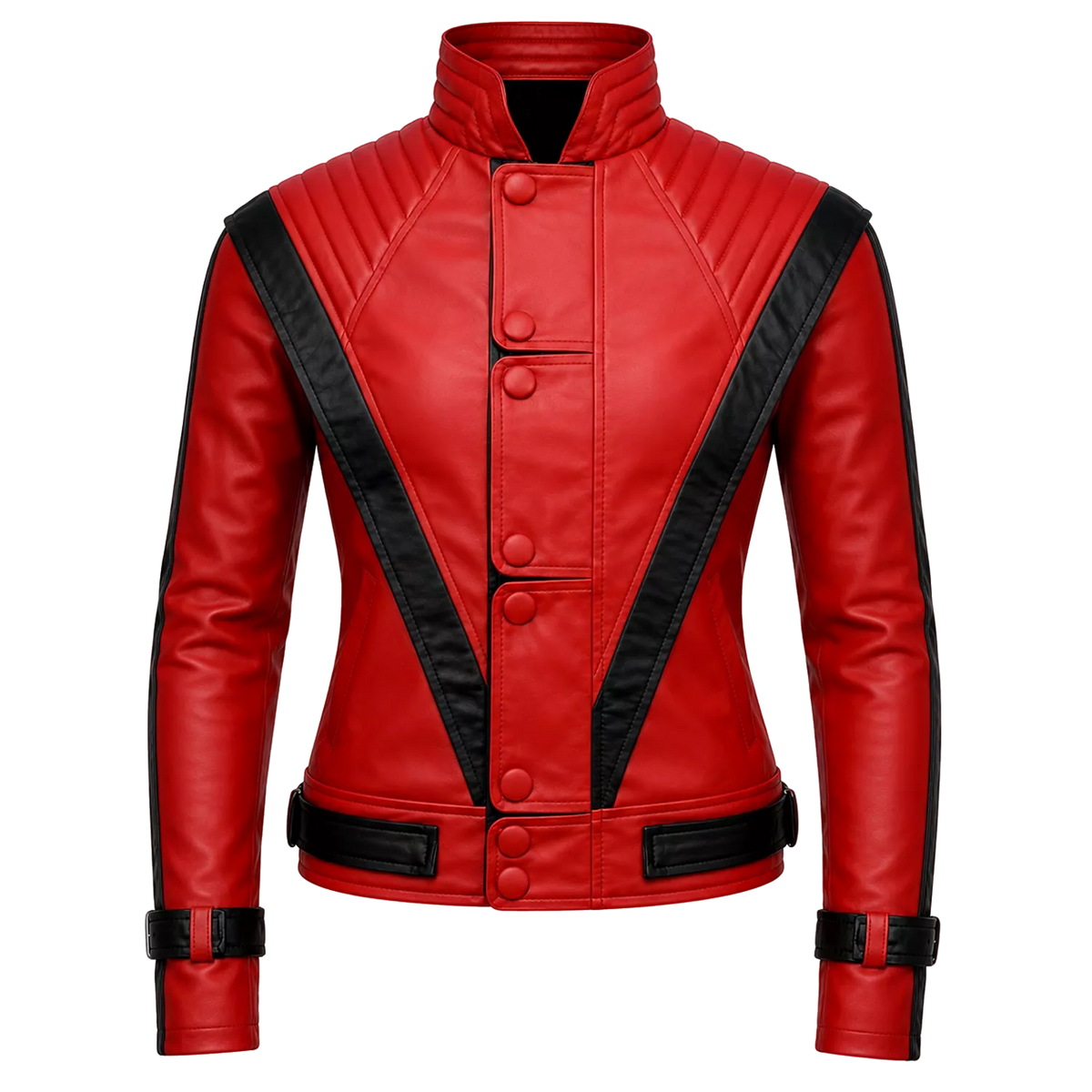 Women's Red and Black Retro Leather Jacket  Fashion Biker Style Outerwear