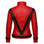 Women's Red and Black Retro Leather Jacket  Fashion Biker Style Outerwear