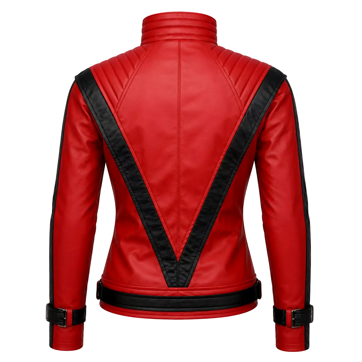 Women's Red and Black Retro Leather Jacket  Fashion Biker Style Outerwear