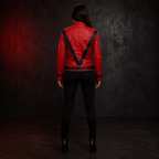 Women's Red and Black Retro Leather Jacket  Fashion Biker Style Outerwear