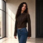 Women’s Suede Field Jacket | Vintage Brown Leather Trucker Style