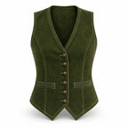 Women’s Suede Leather Vest | Tailored Button Front Sleeveless Waistcoat with Pockets