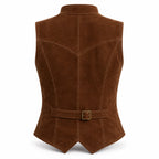 Women’s Suede Leather Vest | Tailored Button Front Sleeveless Waistcoat with Pockets