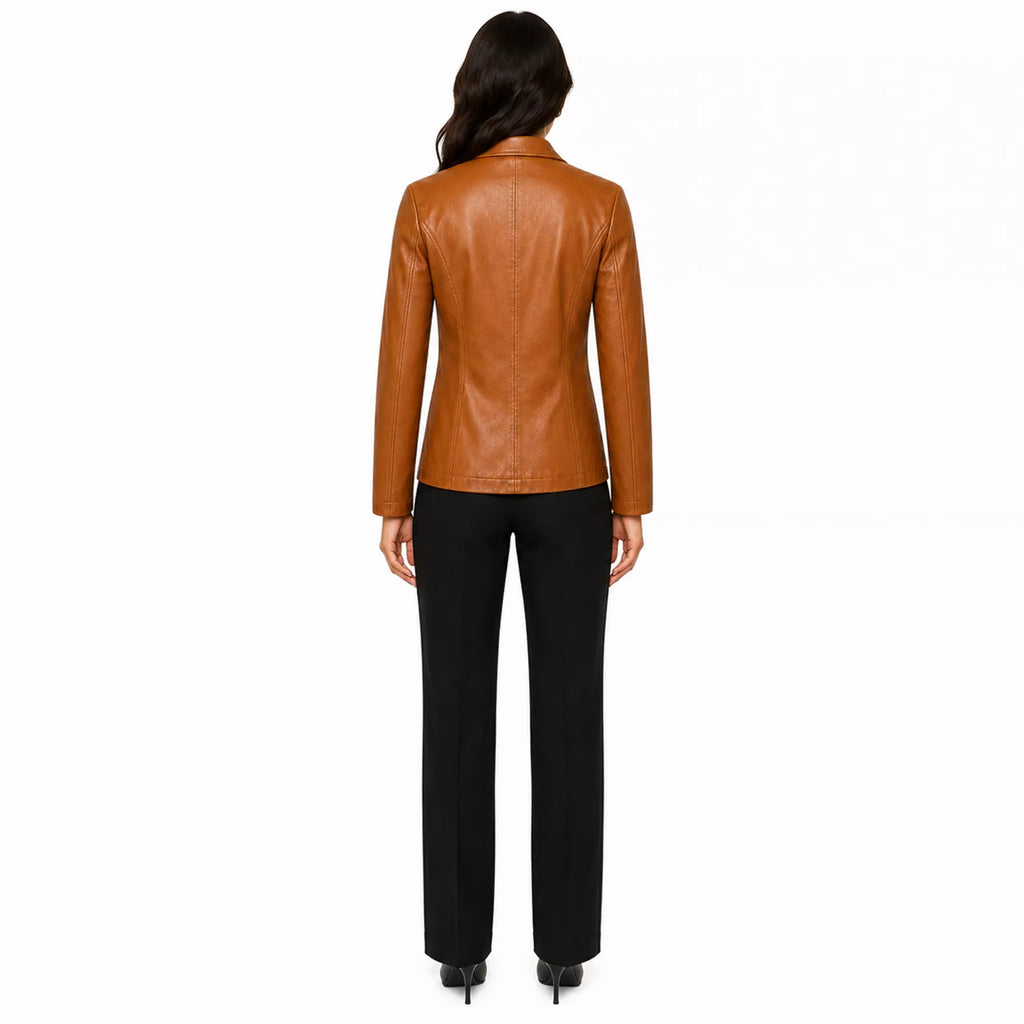 Women’s Tan Brown Leather Blazer | Classic Notch Lapel Blazer