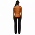 Women’s Tan Brown Leather Blazer | Classic Notch Lapel Blazer