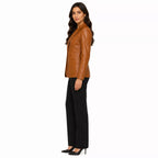 Women’s Tan Brown Leather Blazer | Classic Notch Lapel Blazer