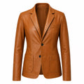 Women’s Tan Brown Leather Blazer | Classic Notch Lapel Blazer